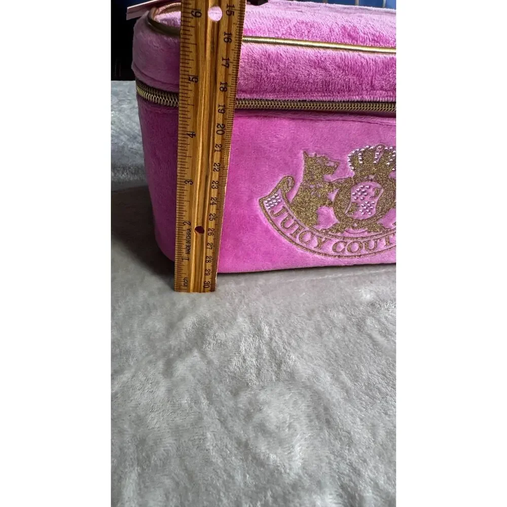 Juicy Couture NEW Pink Velvet Travel Toiletry Cosmetic Bag Bottle Gold Logo Zip